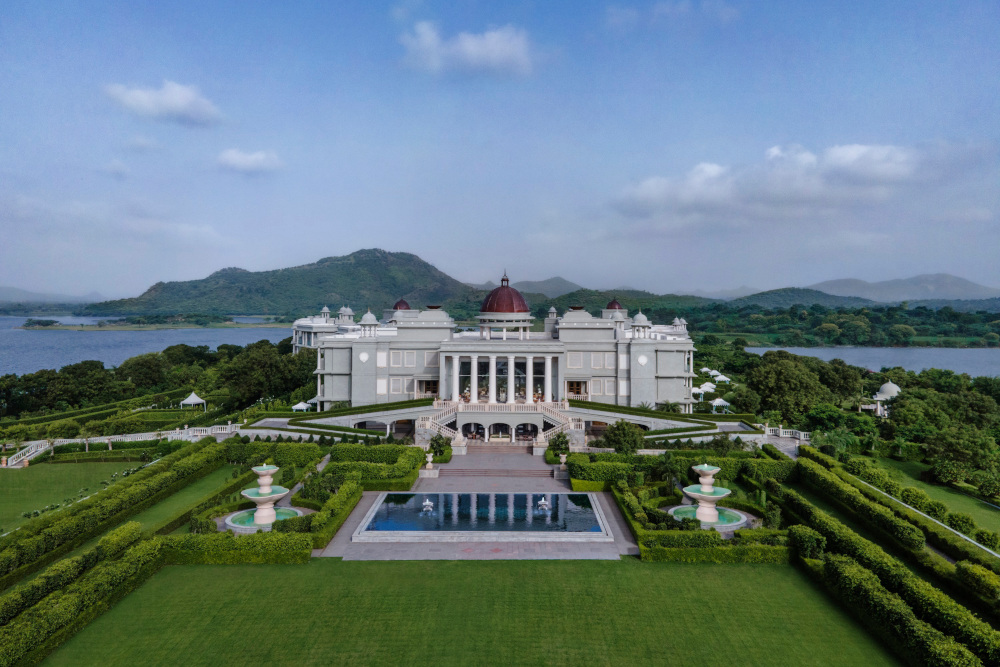 drone shot of raffles udaipur